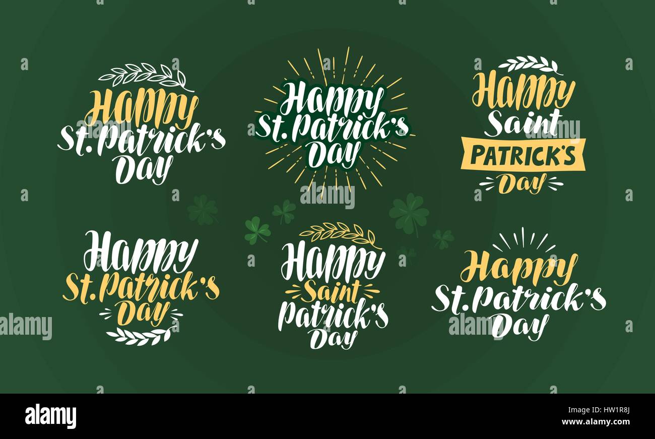 Happy St. Patricks Day, Beschriftungssatz. Irischen Urlaub, Bierfest. Schriftzug-Vektor-illustration Stock Vektor
