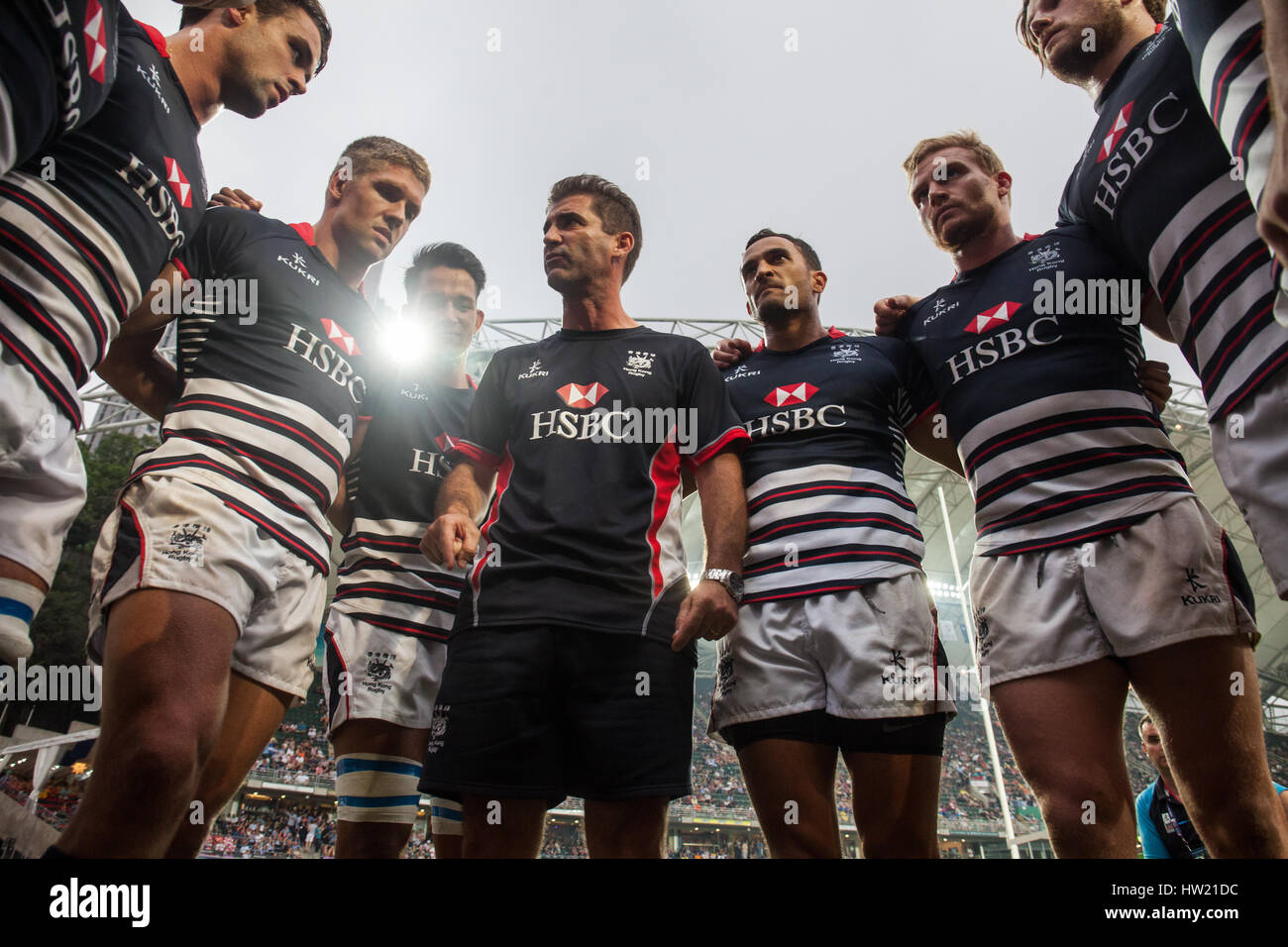 Hongkong, China. 9. April 2016. Spieler von Hong Kong kurz während der 2016 Hong Kong Sevens auf Hong Kong Stadium. Stockfoto