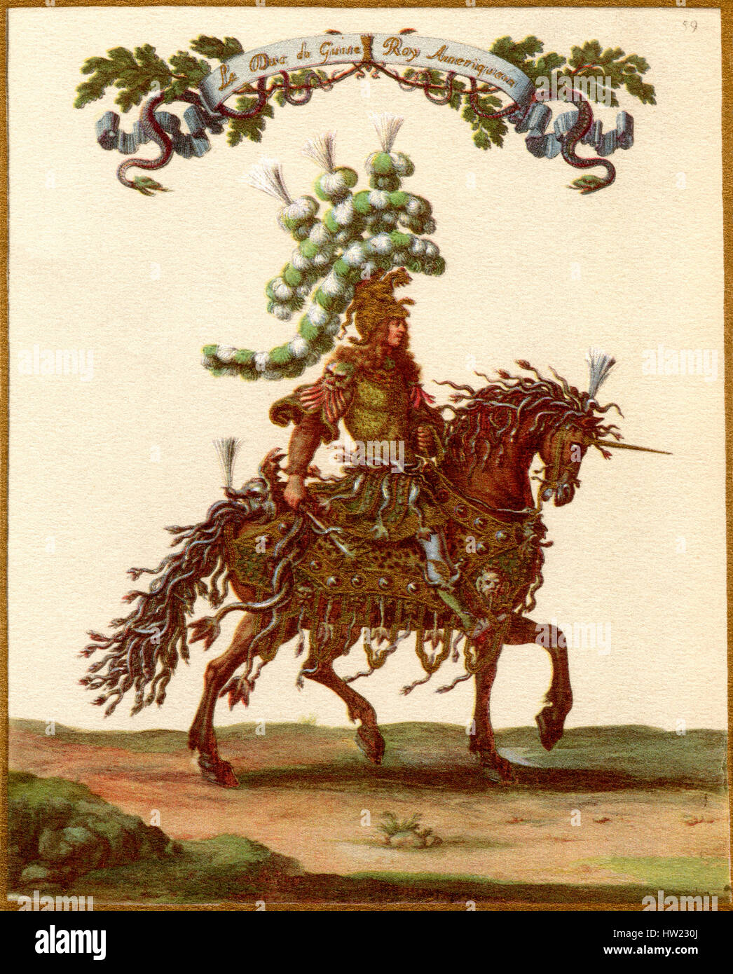 Henry II. von Lothringen, 5. Herzog von Guise, 1614-1664, als amerikanische König. Teil des Grand Karussell von Louis XIV vor der Jardin des Tuileries, Paris, Frankreich, 5. Juni 1662, die Geburt des Dauphin zu feiern. . Stockfoto