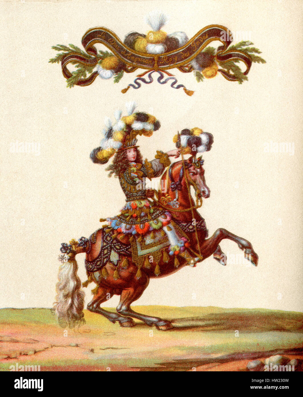 Henri Jules de Bourbon, 1643-1709, als indische König. Prince de Condé, Herzog von Enghien. Teil des Grand Karussell von Louis XIV vor der Jardin des Tuileries, Paris, Frankreich, 5. Juni 1662, die Geburt des Dauphin zu feiern. Stockfoto