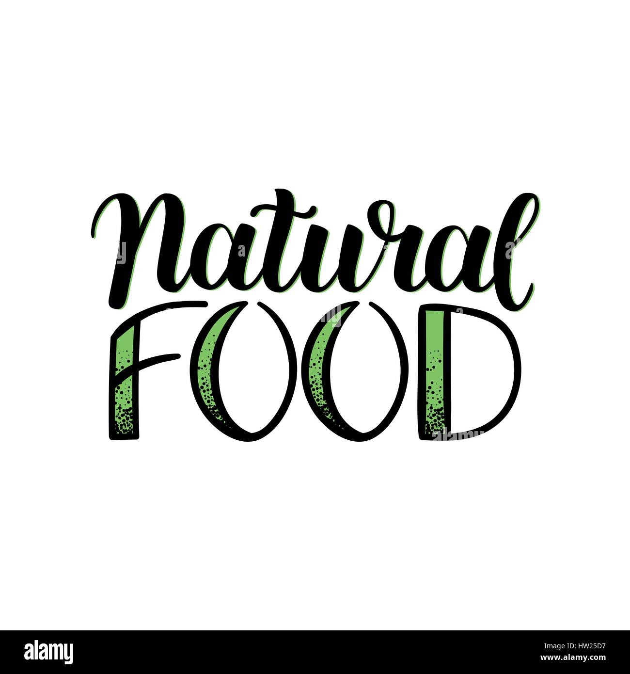 Öko-Naturkost-Menü-Hintergrund. Skizze handgezeichnete Vektor-Illustration. Handgeschriebenen Schriftzug isoliert auf weiss. Vektor-Elemente für Beschriftungen, Logos, Buttons, Aufkleber oder Symbole. Stock Vektor