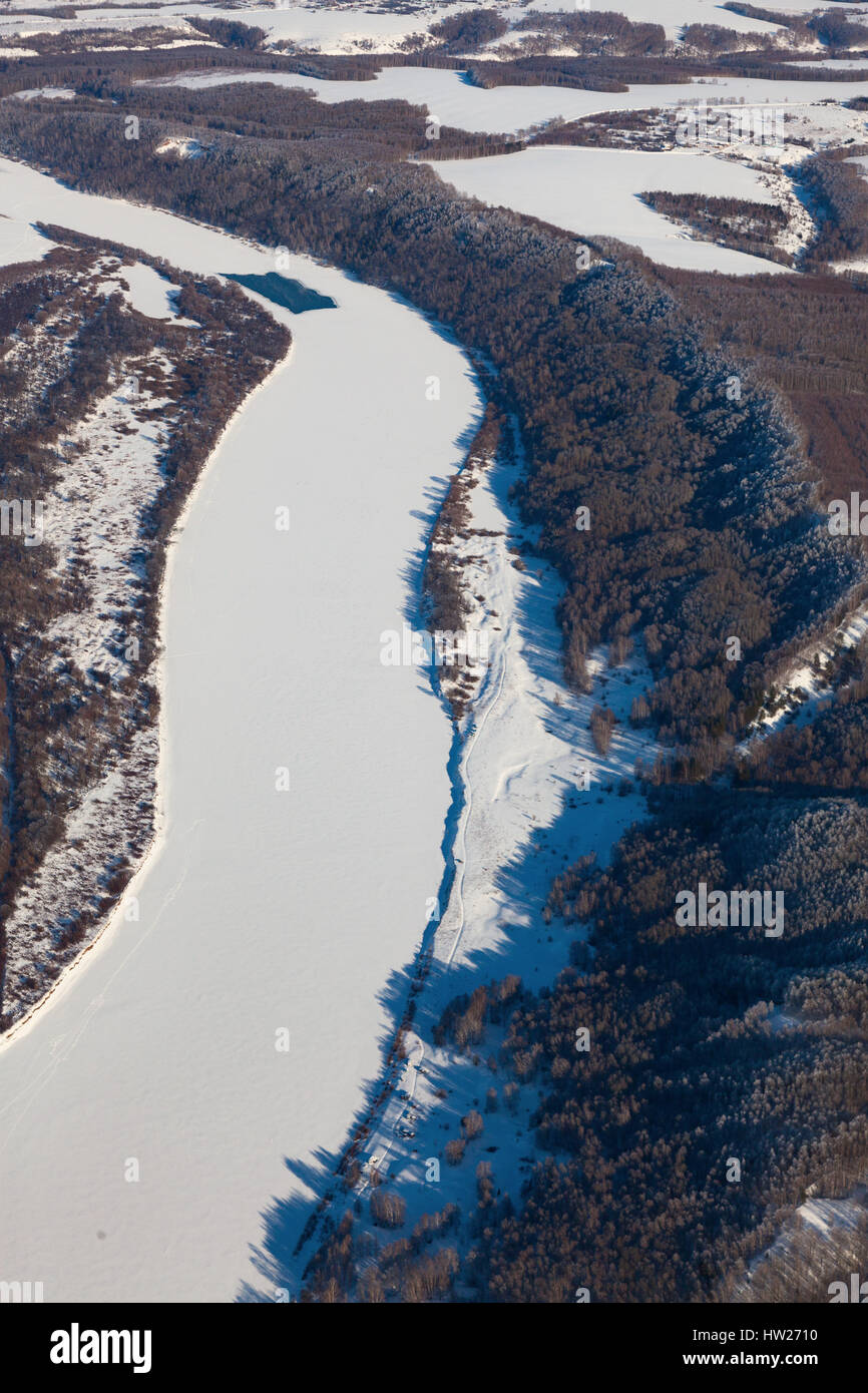 OKA Fluß, Russland im Winter, Top Aussicht Stockfoto