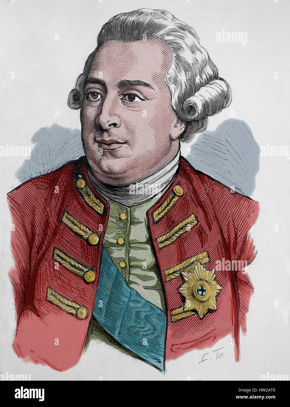 George III (1738-1820). König von Großbritannien, Irland später König des Vereinigten Königreichs und von Hannover. Kupferstich, 1883. Farbe. Stockfoto