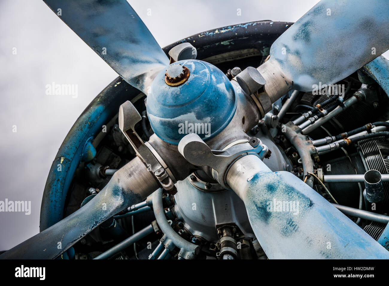 Schraube des sowjetischen Flugzeug AN-2 Nahaufnahme von der Seite Stockfoto