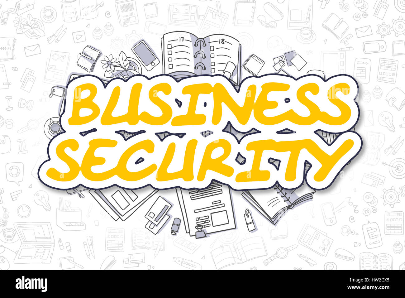 Business Security - Doodle gelbe Wort. Business-Konzept. Stockfoto