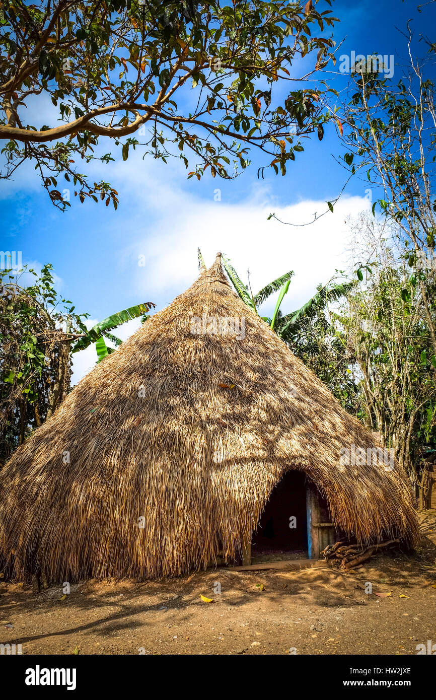 Holzhütte mit Reetdach im Dorf Fatumnasi, Süd-Zentral-Timor, Timor-Insel, Ost-Nusa Tenggara, Indonesien. Stockfoto