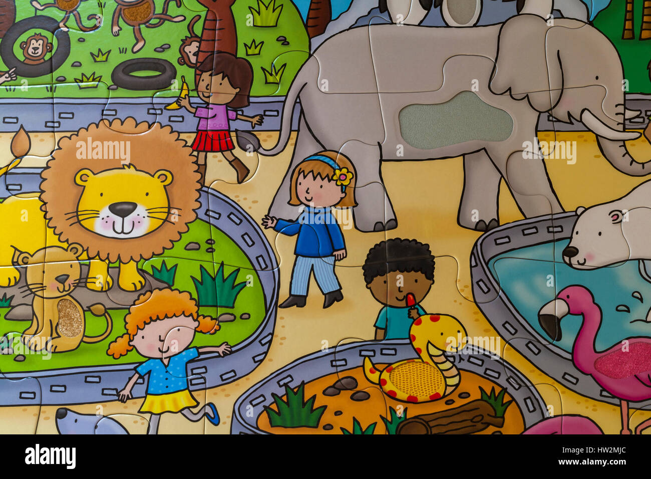 Jigsaw Puzzle-Teil der ELC berühren und fühlen Zoo Puzzle Puzzle mit Tieren und Kindern im Zoo klobige Puzzle-Teile mit unterschiedlichen Texturen Stockfoto