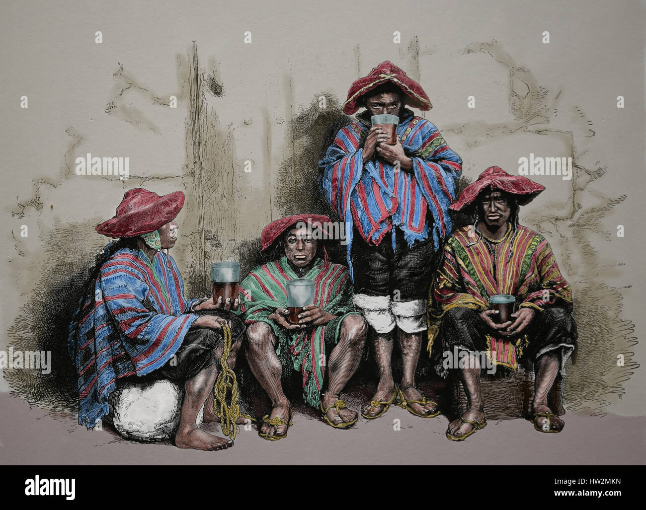 Süd-Amerika. Peru. Indigener Peruaner. Kupferstich, 1855. Stockfoto