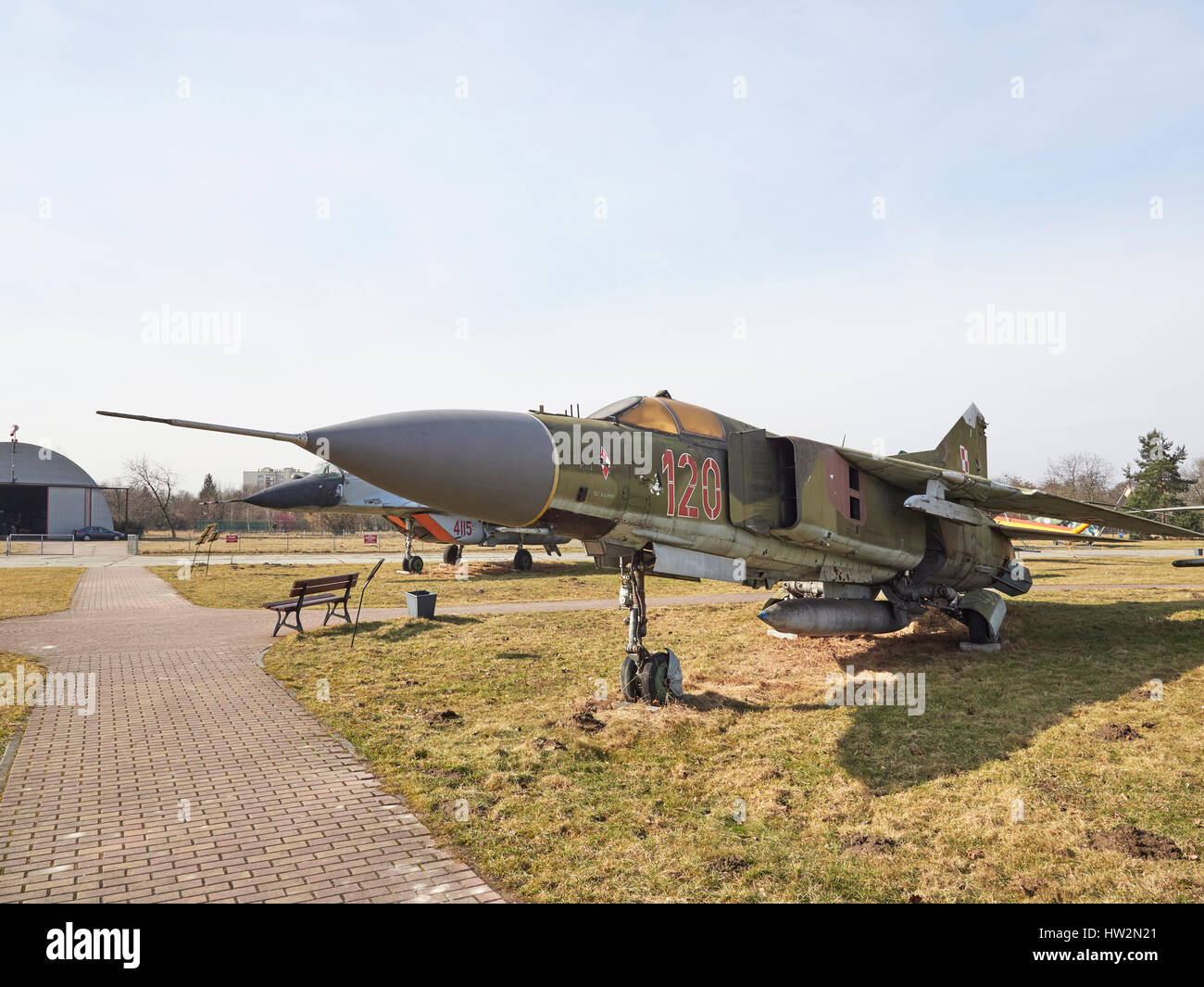 MiG-23 MF "Flogger" an der polnischen Luftfahrtmuseum Krakau in Polen Stockfoto
