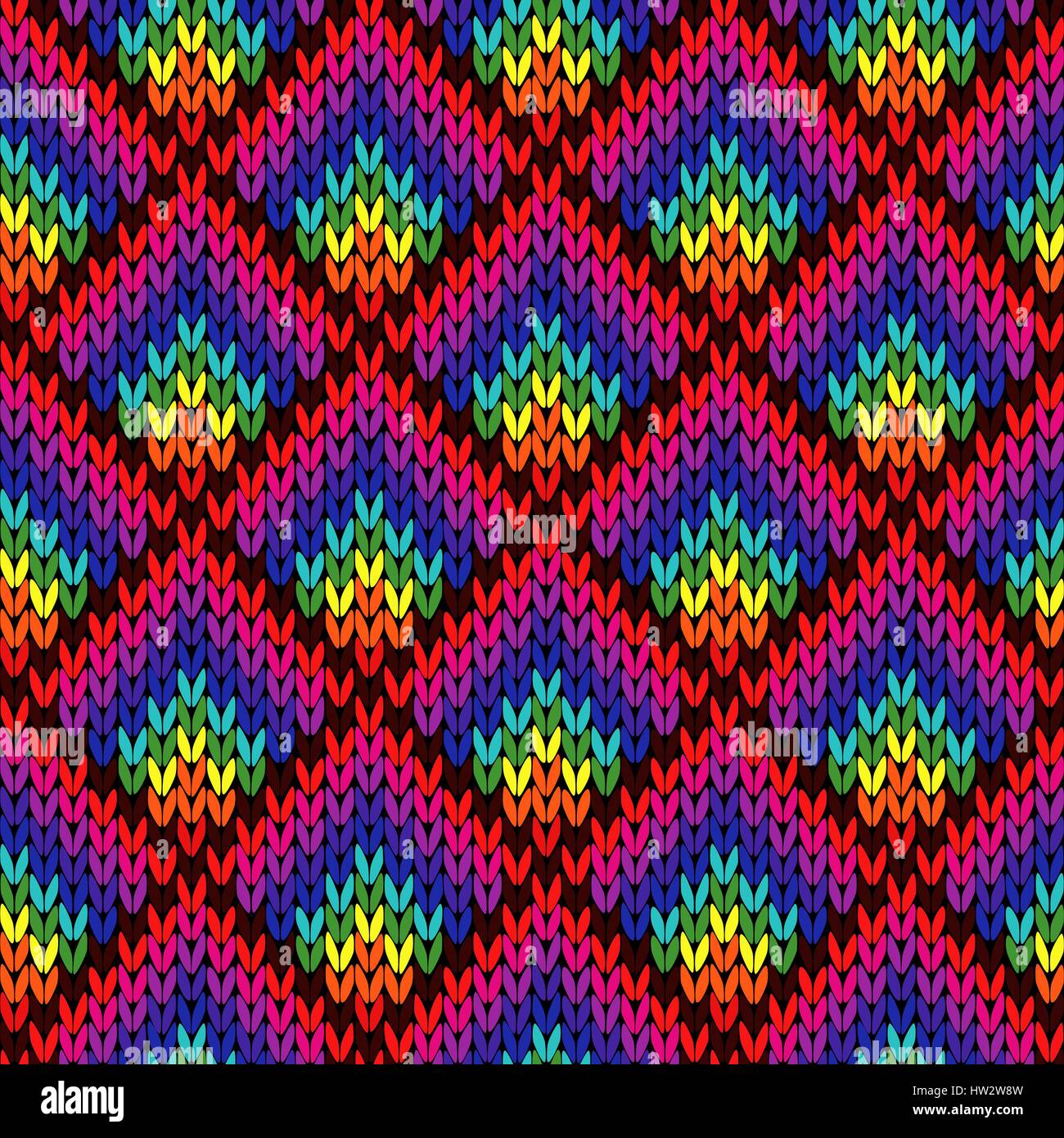 Nahtlose bunten geometrischen Vektor Strickmuster in rot, gelb, grün, Cyan, blau, violett, lila und Magenta Tönen als Stoff Textur Stock Vektor