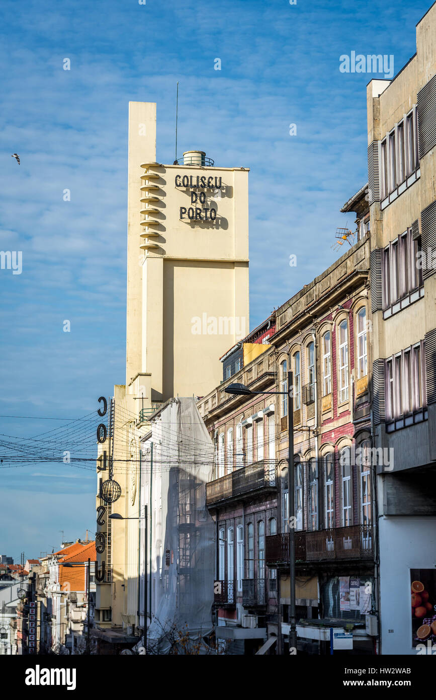 Coliseu Porto-Theater in der Stadt Porto, Portugal. Blick vom Passos Manuel Straße Stockfoto