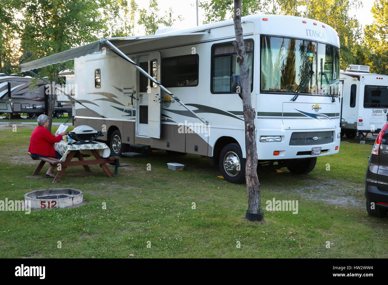 RV camping Campingplatz Camping au Jardin de Mon Père im Saguenay, QC, Canada Stockfoto