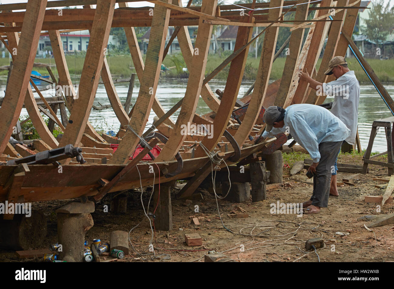 Hölzerne Bootsbau, Cam Kim Insel, Hoi an, Vietnam Stockfoto