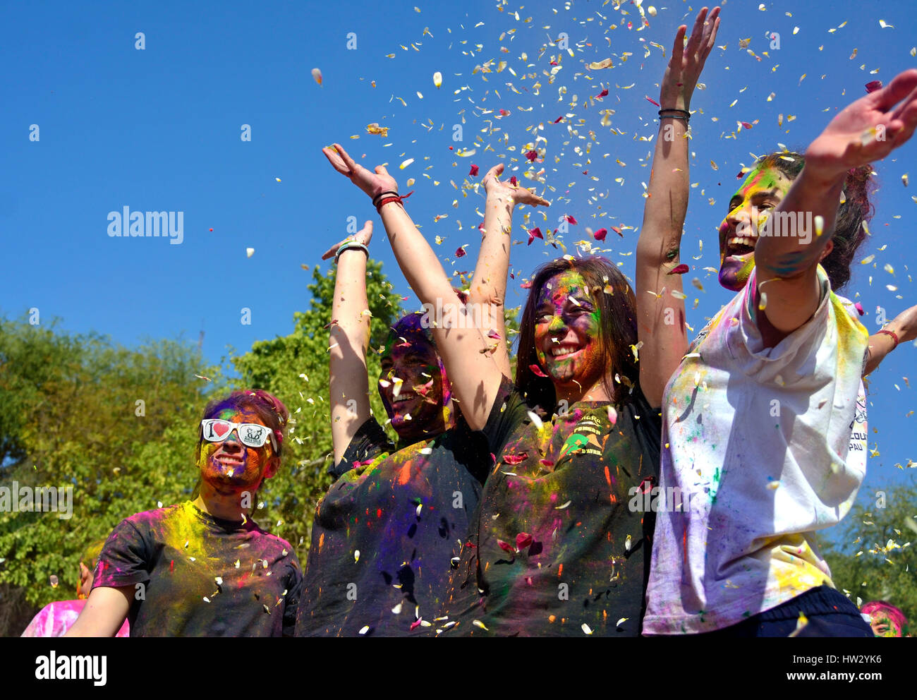 Die Menschen Sie genießen Holi-Fest in Jaipur, Rajasthan. Indien Stockfoto