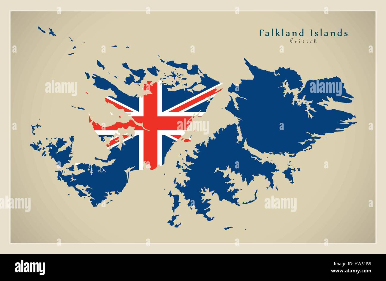 Moderne Karte - Flagge Falkland-Inseln mit Briten FK Stock Vektor