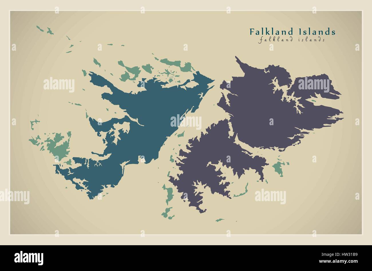 Moderne Karte - Falkland-Inseln mit detaillierten Gebiet FK Stock Vektor