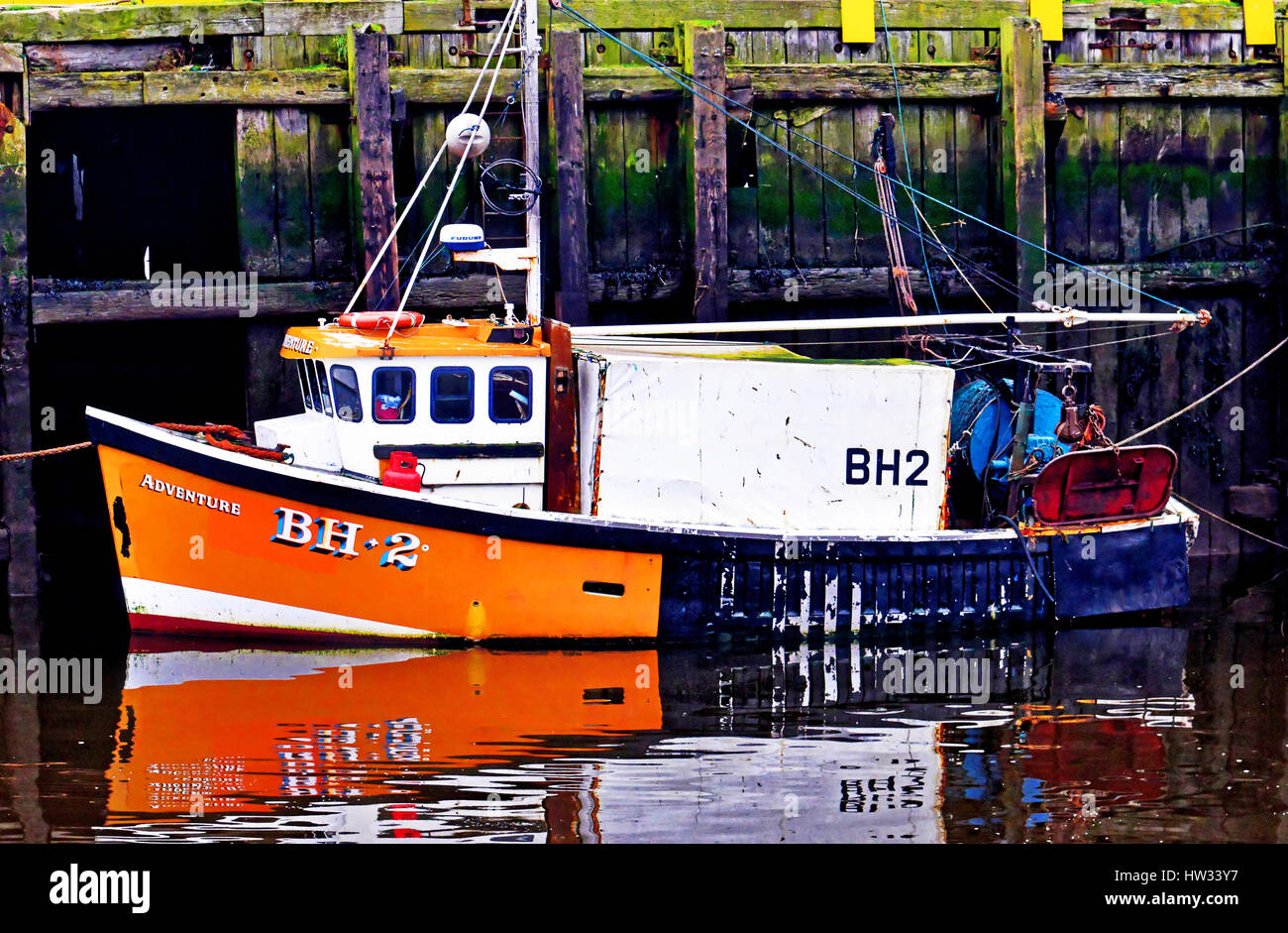 Blyth Trawler Abenteuer in North Shields port Stockfoto