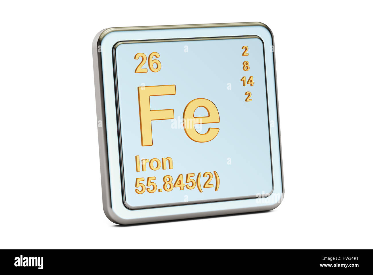 Ferrum, Eisen Fe Chemisches Element Zeichen. 3D-Rendering isoliert auf ...