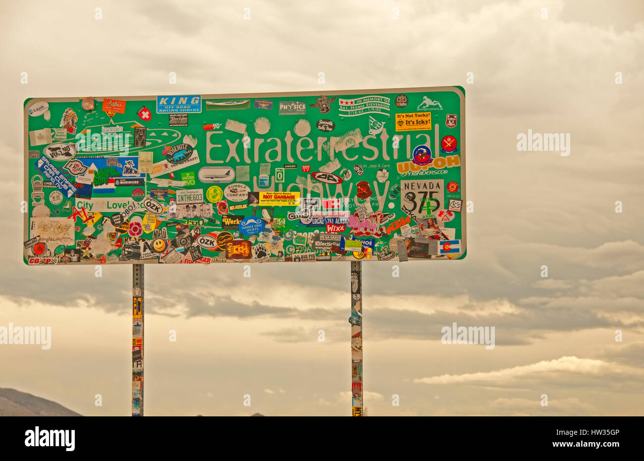 Wegweiser auf Extraterrestrial Highway 375 Nevada Stockfoto