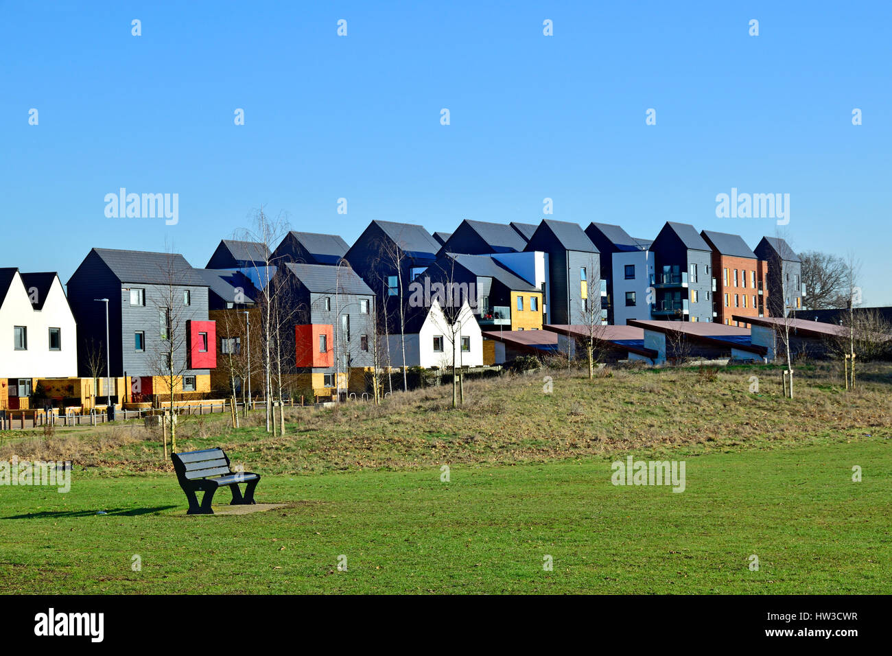 Maidstone, Kent, UK. Neue Häuser auf Holz Parkgrundstück zwischen Maidstone und Boughton Monchelsea. Wallis Felder Renovierungsprojekt (Golding Häuser) Stockfoto