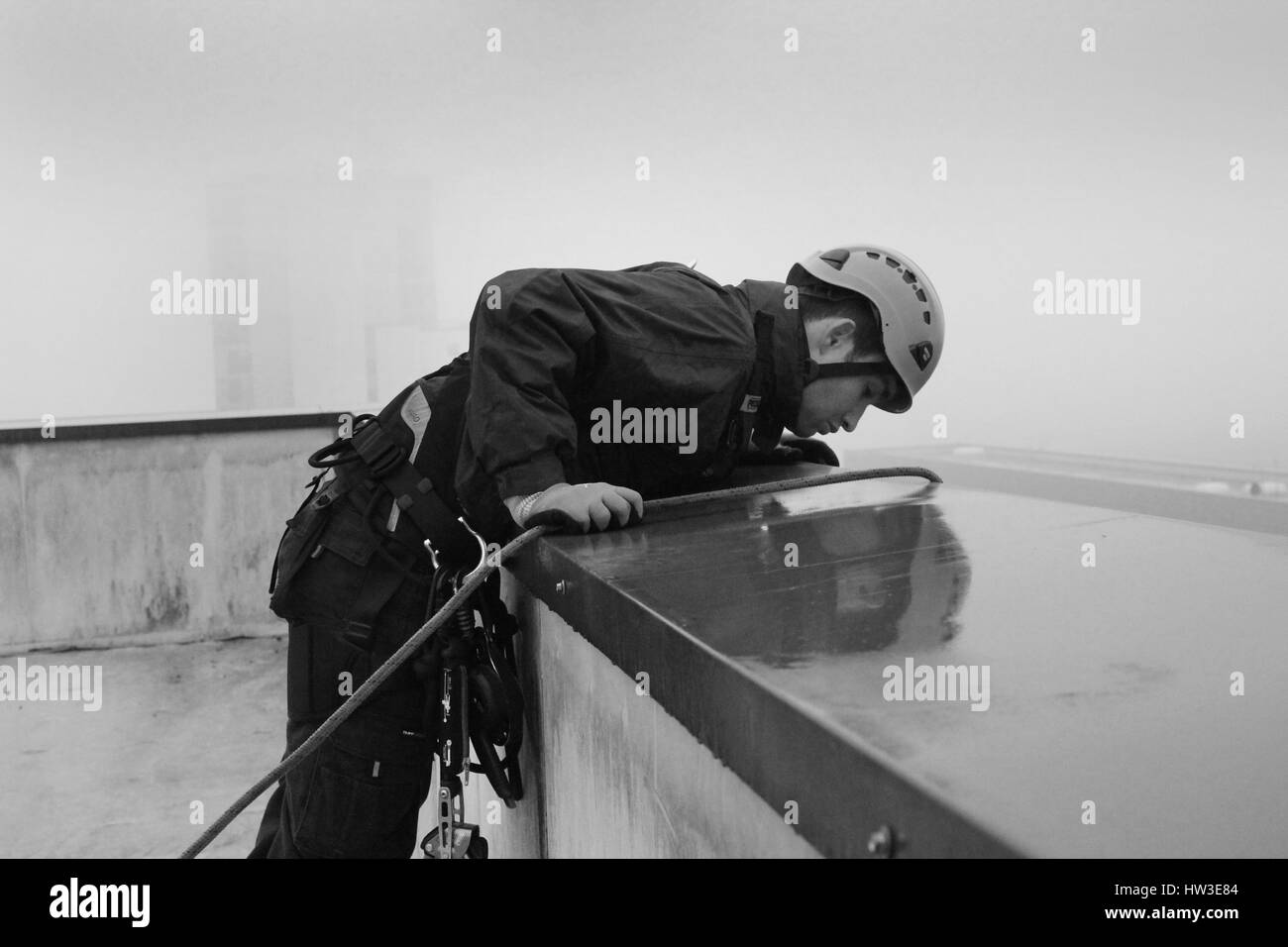 Dokumentarfotografie der Cardiff Fenster Reinigung Firma Stockfoto