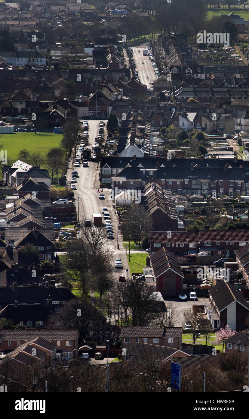 Folkestone, Kent, England UK. März 2017 Wohnsiedlungen in Cheriton Bezirk von Folkestone in Kent. Stockfoto
