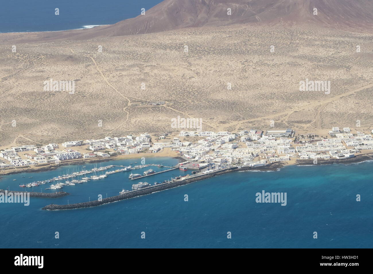 Caleta del Sebo, La Graciosa - vom Mirador del Rio Stockfoto