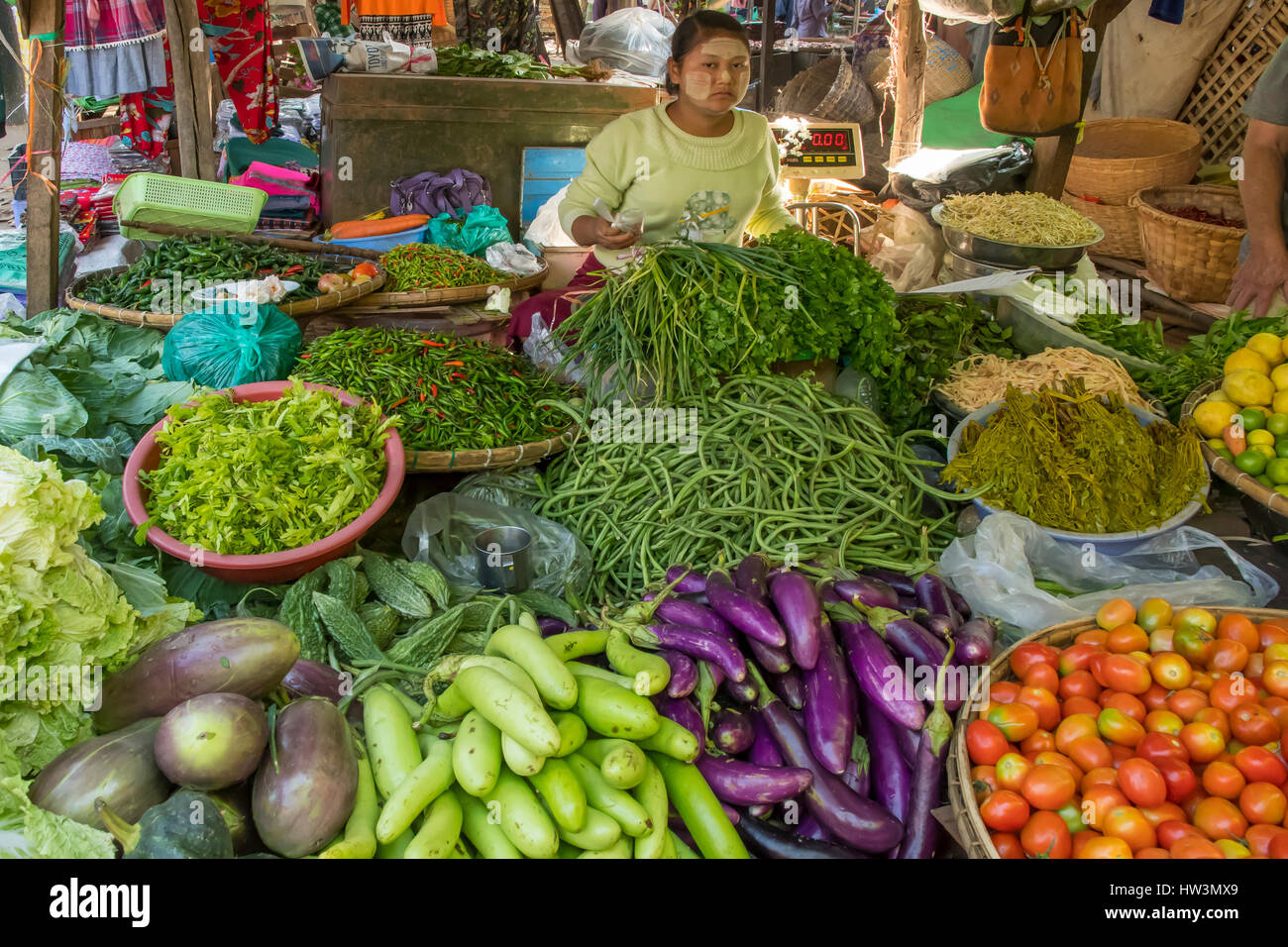 Markt am Minhla, Myanmar Stockfoto