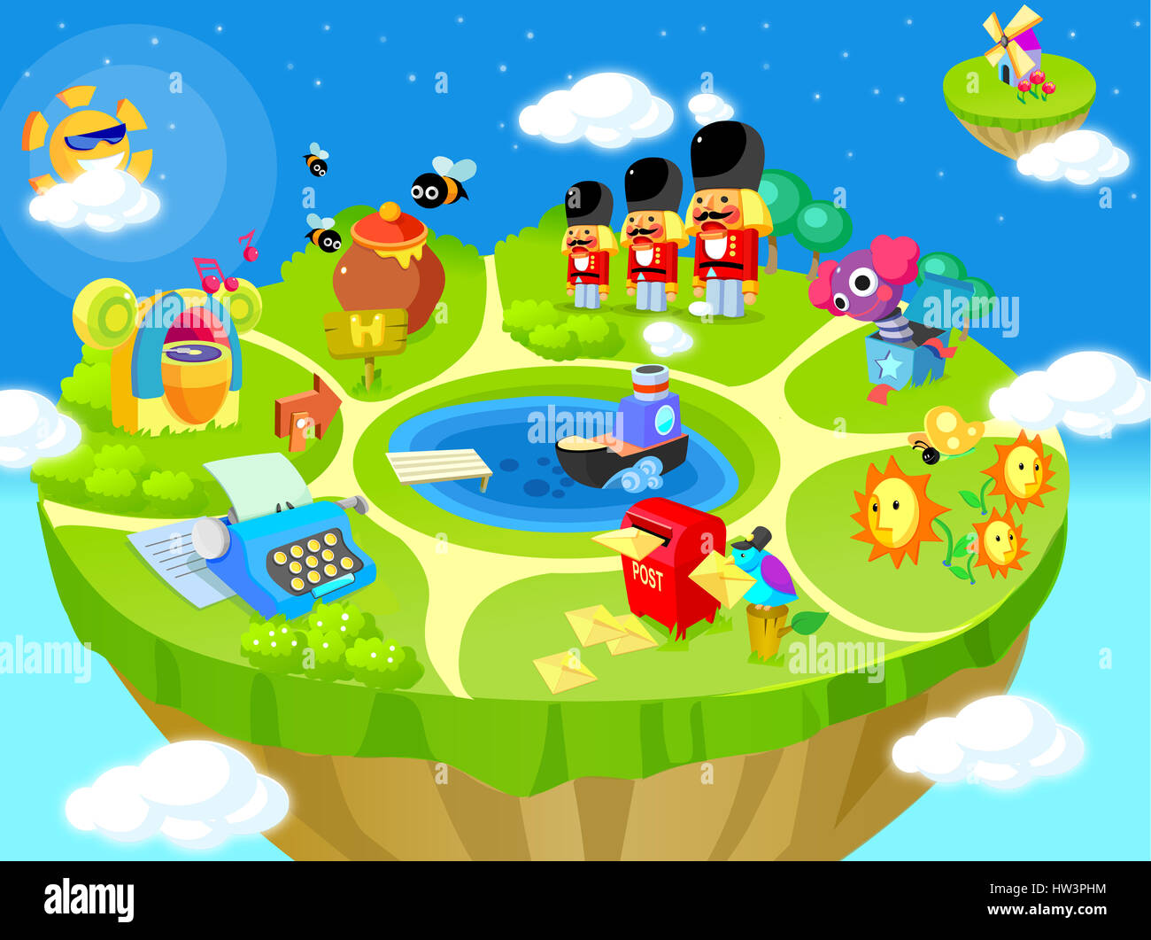 Pfeil, Boot, Reisen, Schmetterling, Kindheit, Clipart, Cloud, Farbe, Farbe, Farbe, Bild, Computer Graphics, Korrespondenz, Tag, digital erzeugten Bild, Umschlag, Essen und Trinken, Ernährung, Nahrung, Grafiken, Hohe Betrachtungswinkel, Honey, Honey Bee, horizontal, Ideen, Illustration, Phantasie, Jack-in-the-box, Mail, Mailbox, Modus Stockfoto