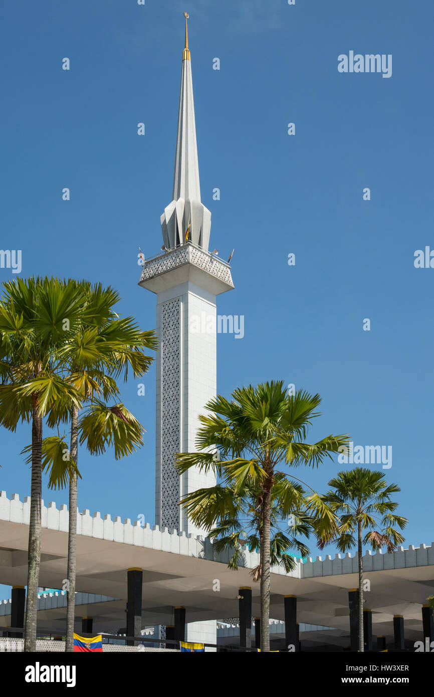 Turm der National Moschee, Kuala Lumpur, Malaysia Stockfoto