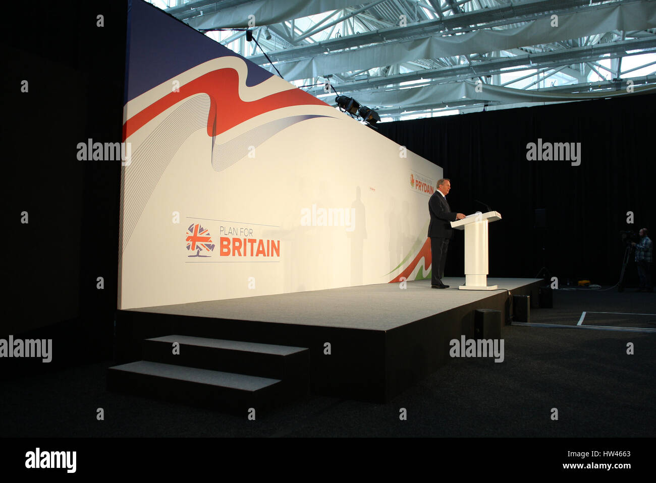 Cardiff, UK, 17. März 2017. Liam Fox mp, Staatssekretär für internationalen Handel bei der konservativen Feder Forum statt, an der sse SWALEC Stadium spricht Stockfoto