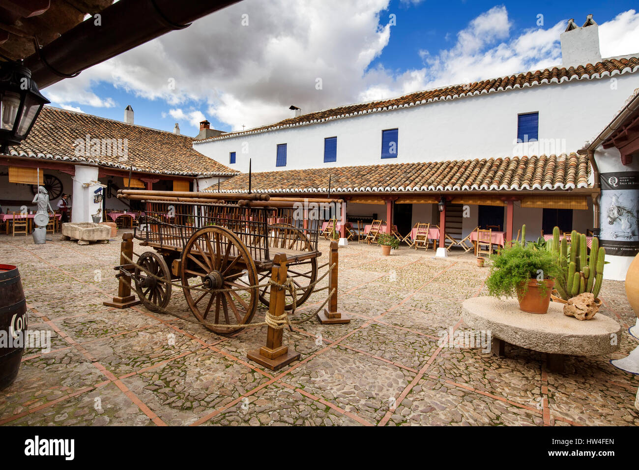 Hof. Venta del Quijote. Puerto Lapice, Provinz Ciudad Real, Castilla La Mancha, Spanien Europa Stockfoto