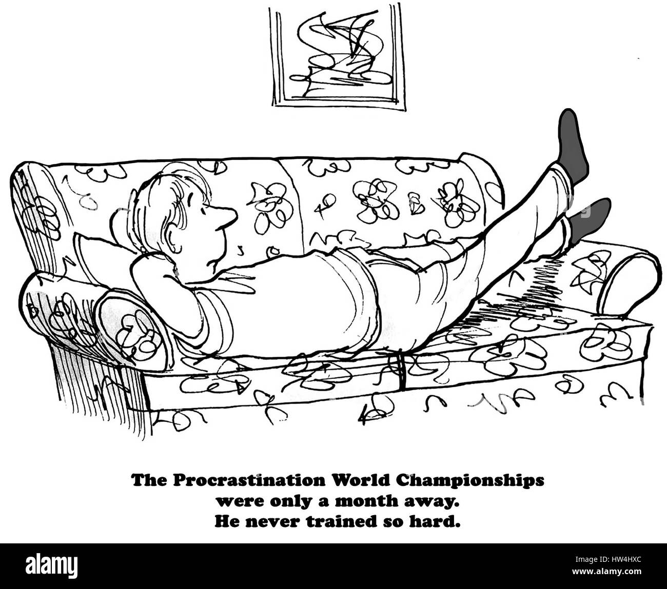Cartoon über einen Mann, die Ausbildung für die Verschleppung World Championships. Stockfoto