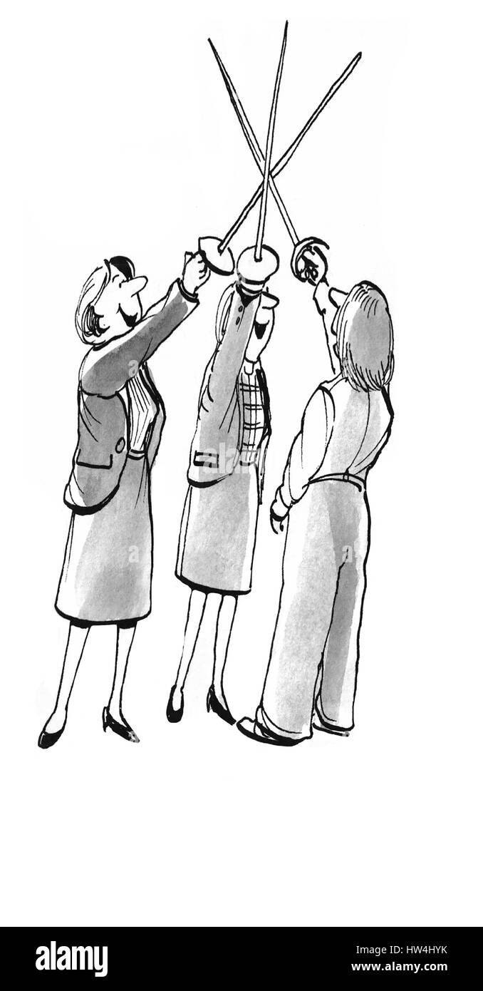 Business Illustration drei lächelnde Frauen feiern. Stockfoto