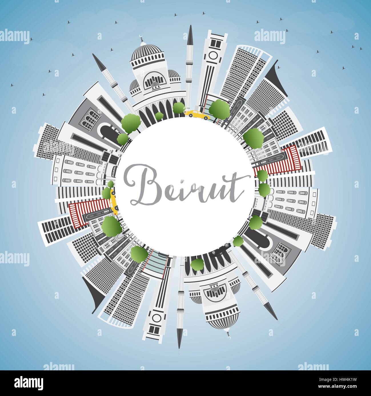 Beirut Skyline mit grauen Gebäude, blauer Himmel und Kopieren. Vector Illustration. Business Travel und Tourismus Konzept mit moderner Architektur. Stock Vektor