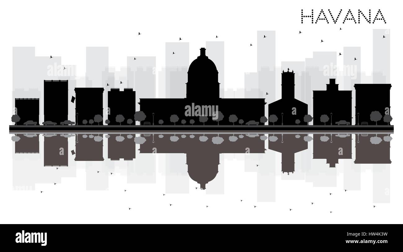 Havanna Skyline der Stadt schwarze und weiße Silhouette mit Reflexionen. Vector Illustration. einfache flache Konzept für Tourismus Präsentation, Banner Stock Vektor