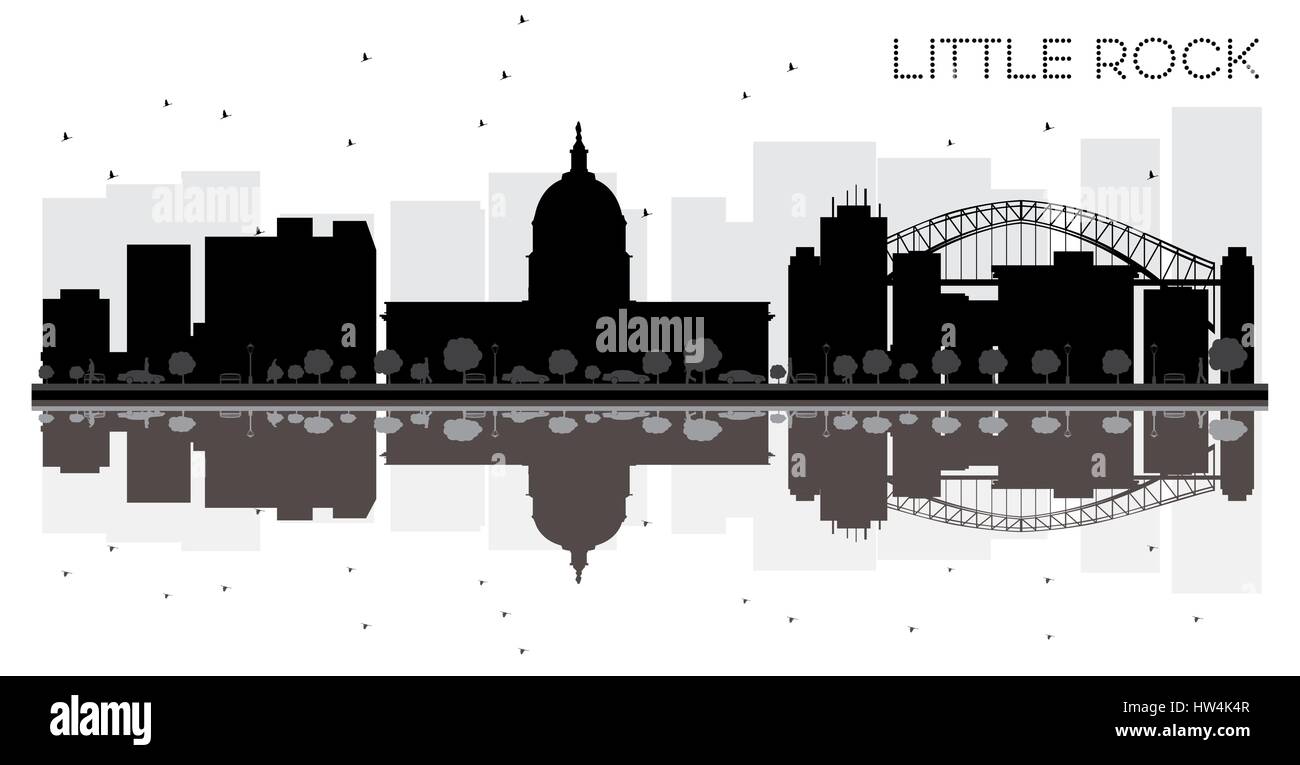 Little Rock City Skyline schwarz-weiß Silhouette mit Reflexionen. Vektor-Illustration. Einfache flache Konzept für Tourismus Präsentation, banner Stock Vektor