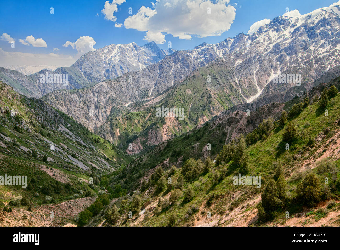 Tschimgan Berge, Usbekistan, an einem sonnigen Tag Stockfoto