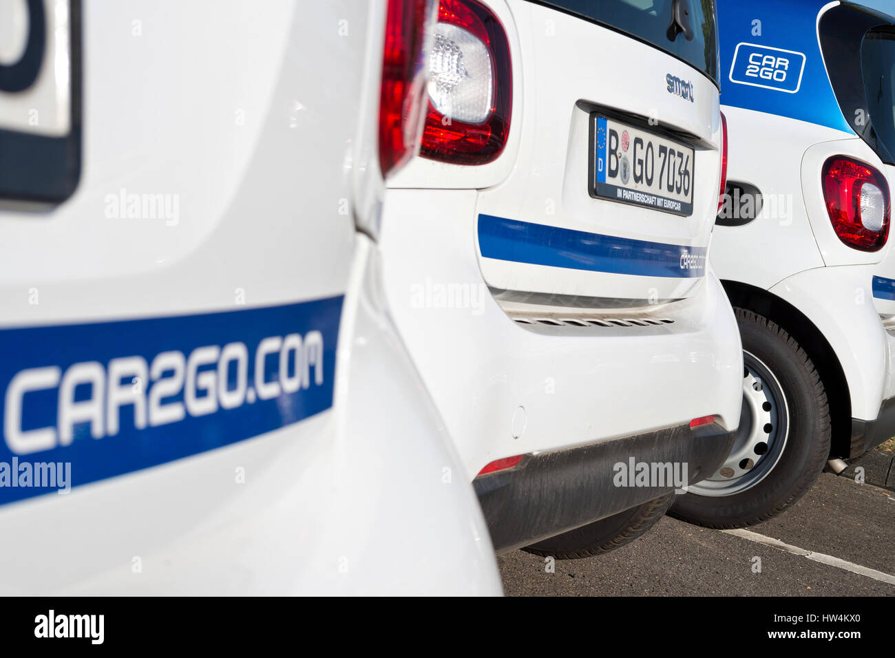 car2go Carsharing Smart Fortwo. car2go ist eine Tochtergesellschaft der Daimler AG Dienstleistungen Carsharing in europäischen und nordamerikanischen Städten. Stockfoto