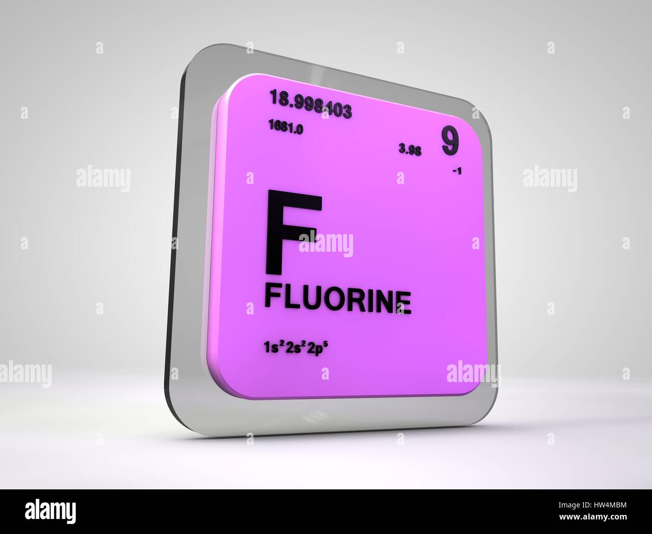 Fluor - F - Chemisches Element Periodensystem 3d render Stockfotografie ...