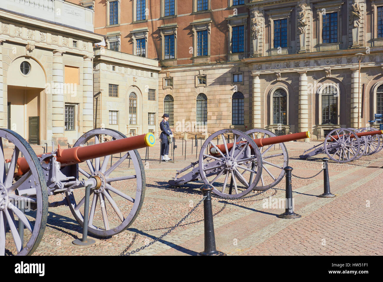 Soldat im Hof des königlichen Palastes (Kungliga Slottet) Gamla Stan, Stockholm, Schweden, Skandinavien Stockfoto