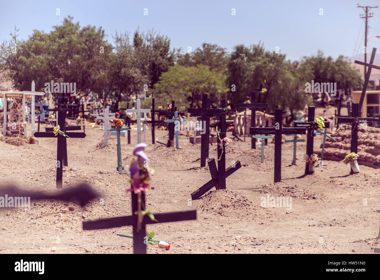 Ein Friedhof in San Petro de Atacama. San Petro de Atacama ist eine Stadt und Gemeinde in El Loa Provinz in Chile. Es befindet sich im Osten von Antofagasta eine Stockfoto