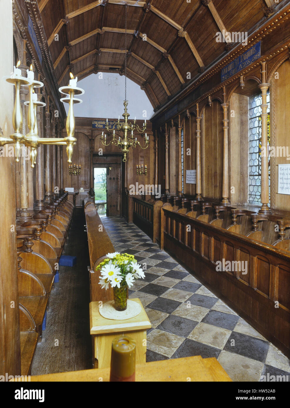 Das Innere des Kirchenschiffs in der St. John's Church, die kleine Kirche von Gidding. Cambridgeshire. England. VEREINIGTES KÖNIGREICH Stockfoto