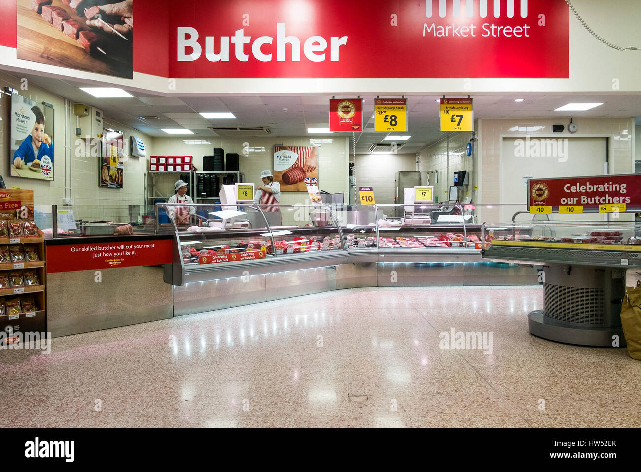 Morrisons innen Supermarkt Metzgerei Einzelhandel Lebensmittel Stockfoto