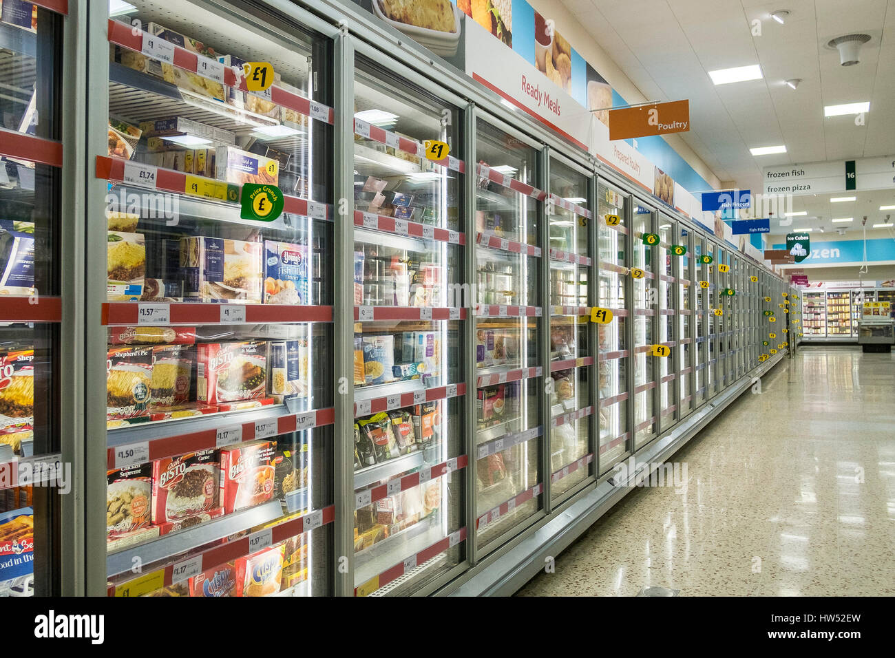 Morrisons Supermarkt innen Tiefkühltruhen Einzelhandel Wirtschaft Stockfoto