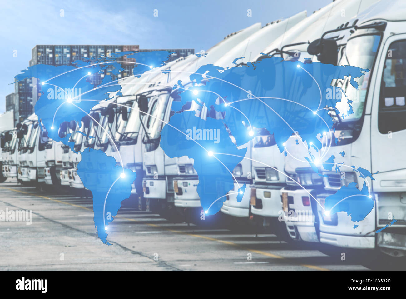 Karte der globalen Logistik Partnerschaft Verbindung der Container Cargo LKW für Logistik Import/Export Hintergrund (Elemente dieses Bildes eingerichtet Stockfoto