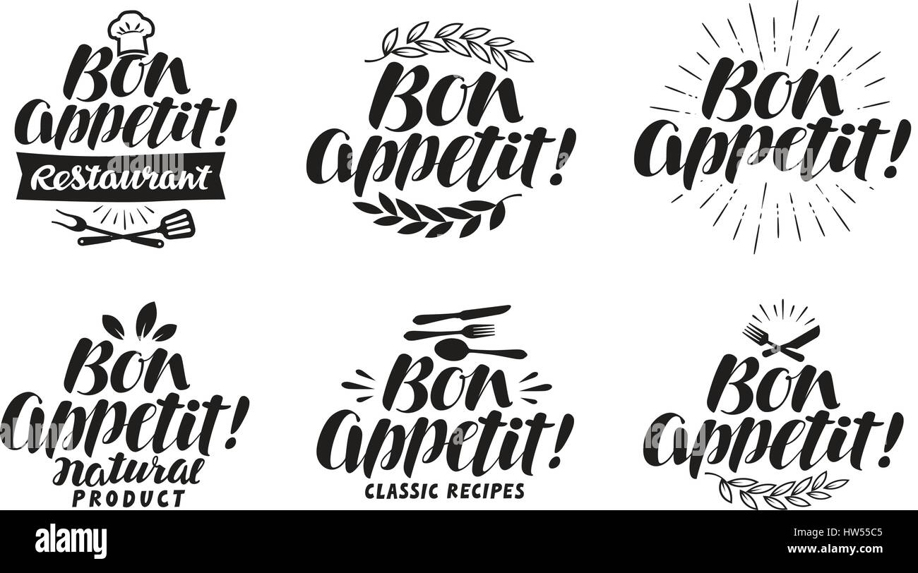 Bon Appetit, Label. Schriftzug für Menü Design Restaurant oder Café. Vektor-illustration Stock Vektor