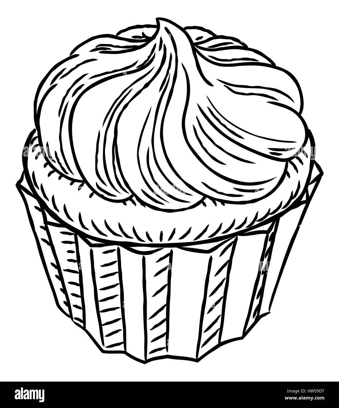 Ein Cupcake Hand Unentschieden in einem Retro-Vintage Holzschnitt graviert oder geätzt Stil. Stockfoto