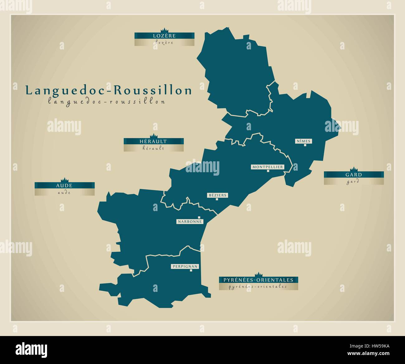 Moderne Karte - Languedoc-Roussillon FR Stock Vektor
