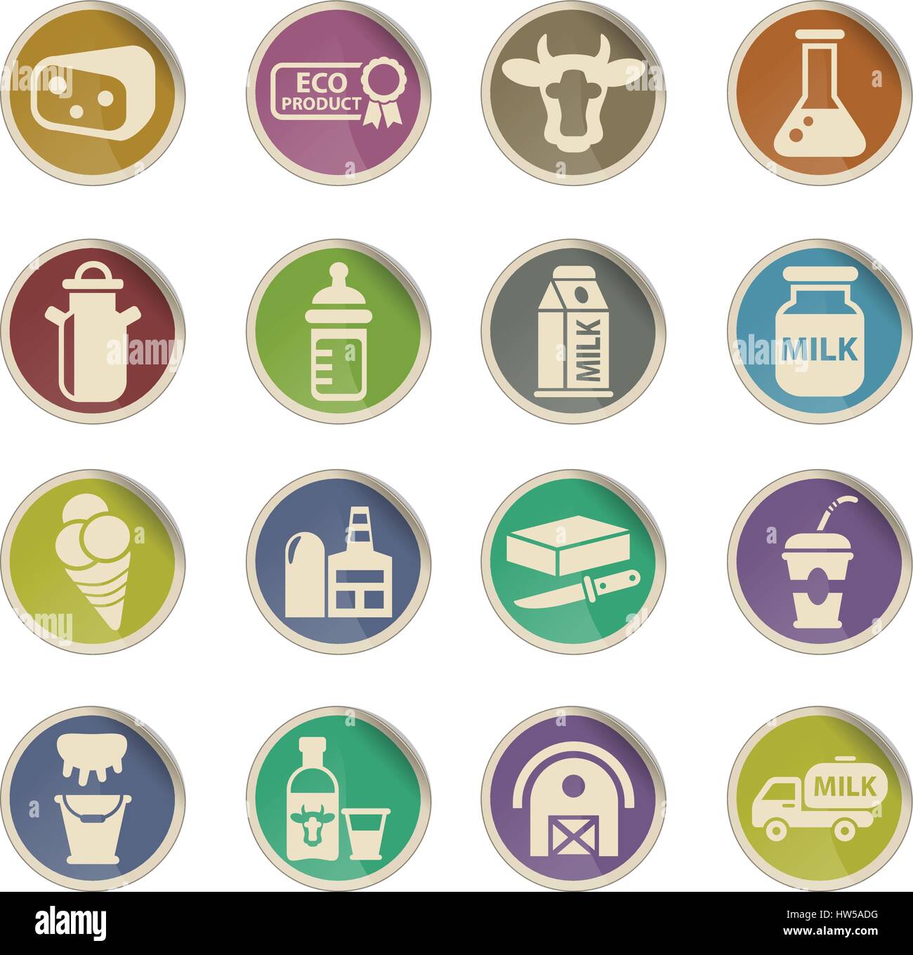 Milch-Web-Icons auf Farbe Papier-Etiketten Stock Vektor